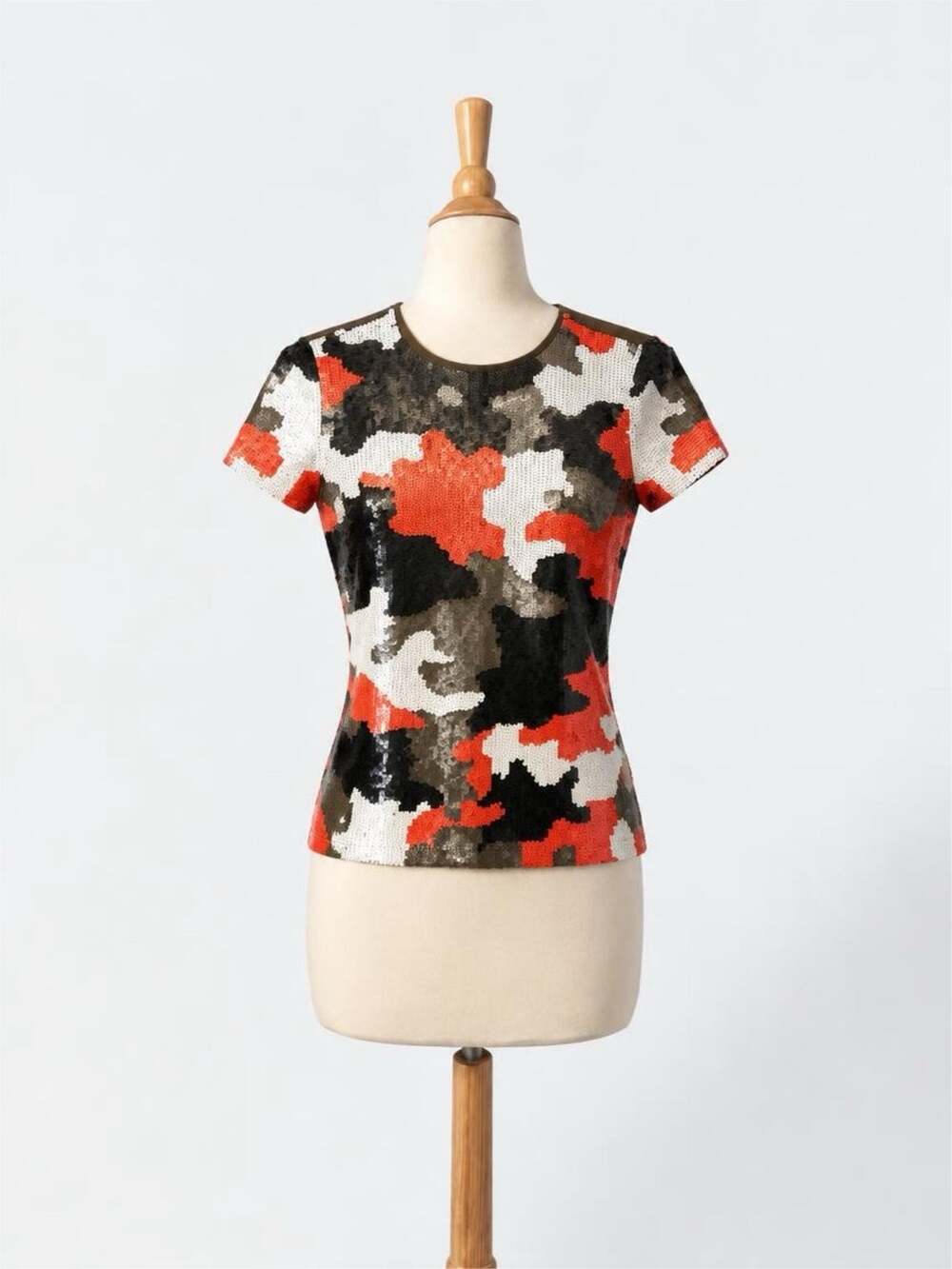 Michael Kors Women’s XS Sequin Camo Shirt Short Sleeve Stretch